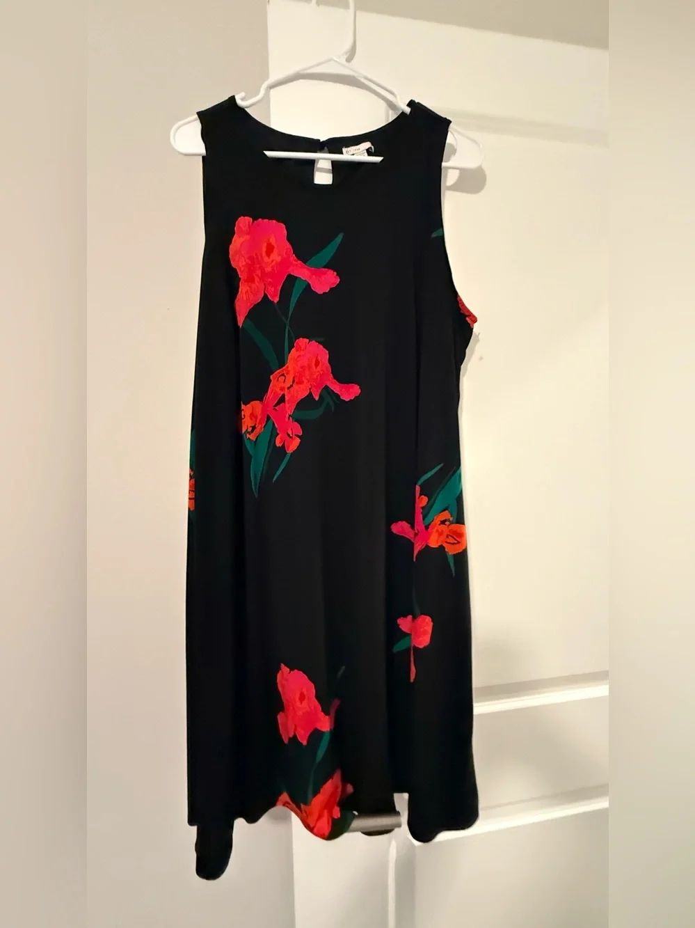 Black Midi Dress with Red Floral Print - Picture 3 of 8